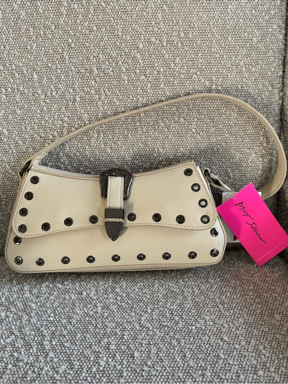Betsey Johnson Ivory Shoulder Bag with Black Stud Accents
